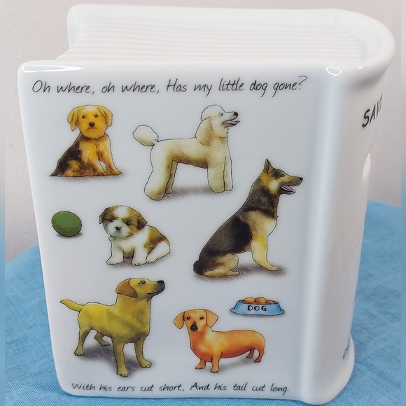 Paul Cardew Ceramic Coin Bank w/Stopper Dogs Book-Shaped - Picture 3 of 10